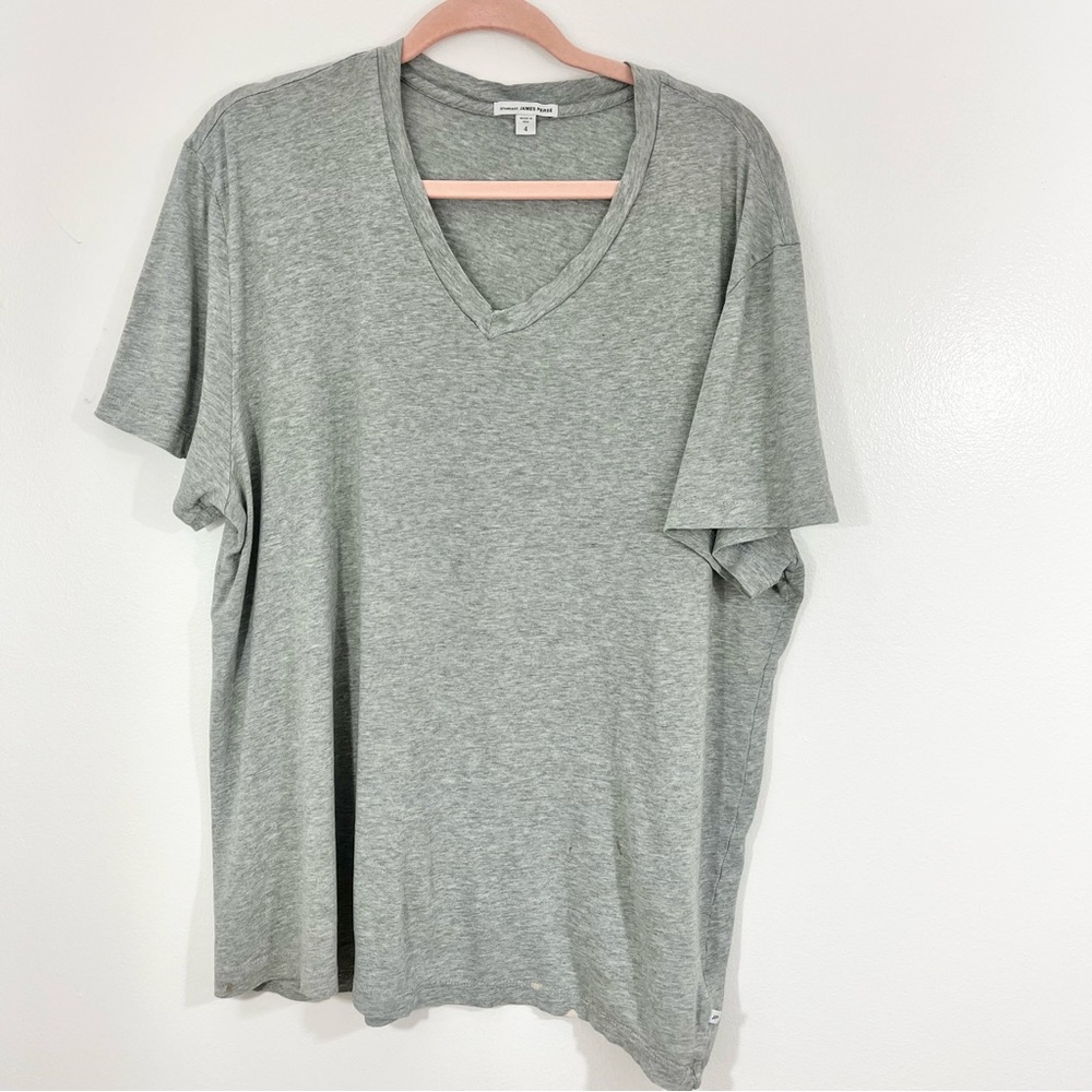STANDARD JAMES PERSE Gray Heather Cotton Short Sleeve V-Neck T-Shirt Size 4